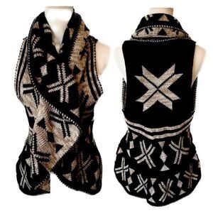 John Paul Richard Western Aztec Tribal Knit Peplum Vest